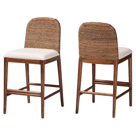 Bali & Pari Nadim Modern Bohemian Natural Seagrass and Acacia Wood 2-Piece Counter Stool Set, PR 242-2PC-13488-ZORO